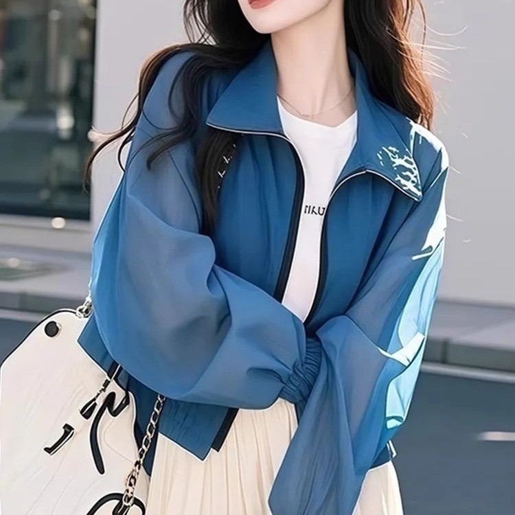 Women's Sheer Zip-Up Lapel Jacket