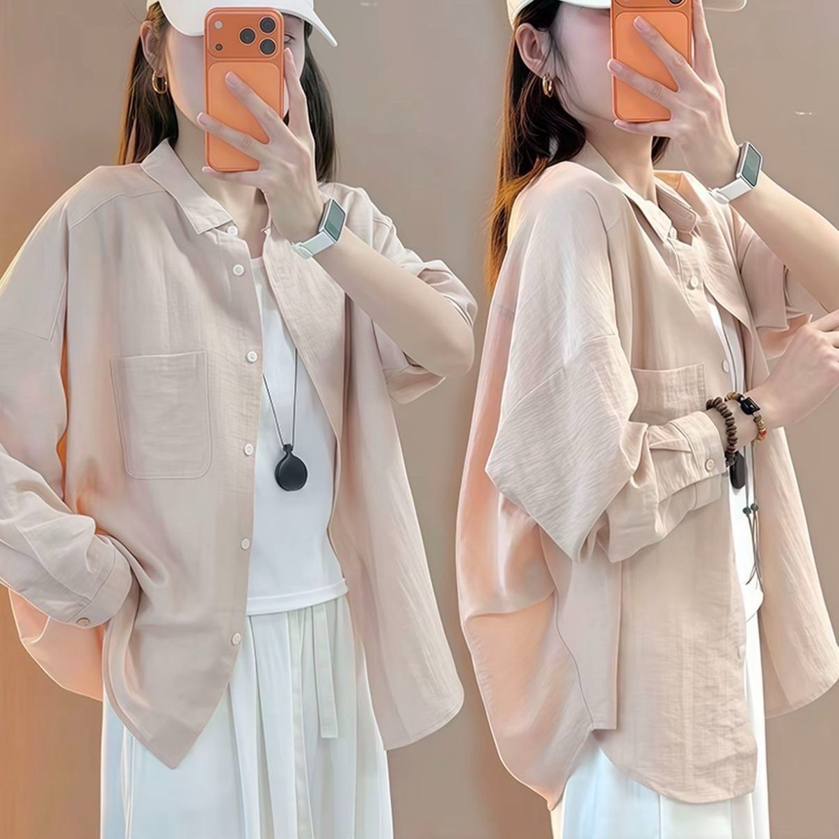 Women's Relaxed Linen-Blend Button-Up Shirt