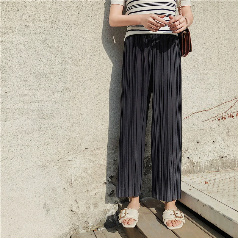 Womens Pleated High-Waist Stretch Pants with Side Pockets