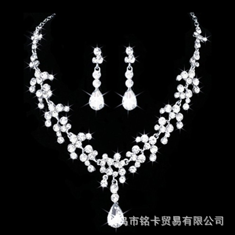 Birthstone Zircon Necklace Earrings Set Stainless Steel