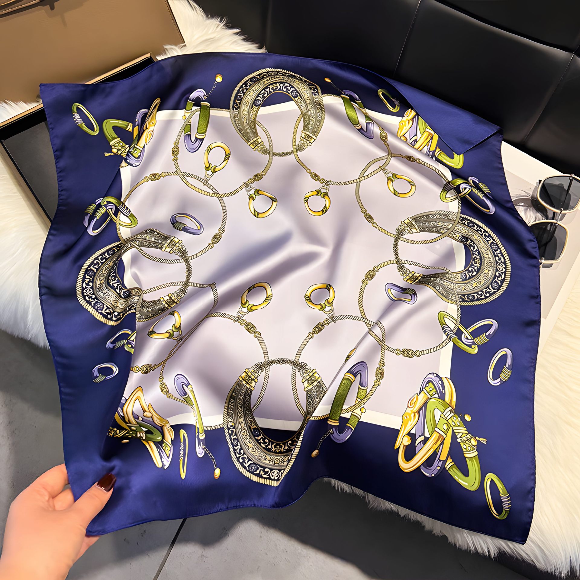 Premium Square Scarf Light Luxury Printed Silk Scarf Hair Accessory