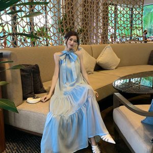 Women's Halter-Neck Waist-Cinched Maxi Dress — Resort Boho