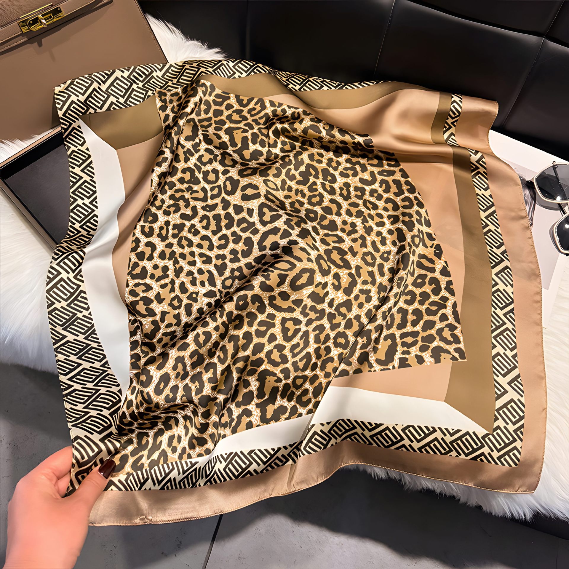 Premium Square Scarf Light Luxury Printed Silk Scarf Hair Accessory
