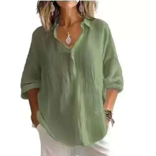 Women's Relaxed Linen-Blend Button-Up Shirt