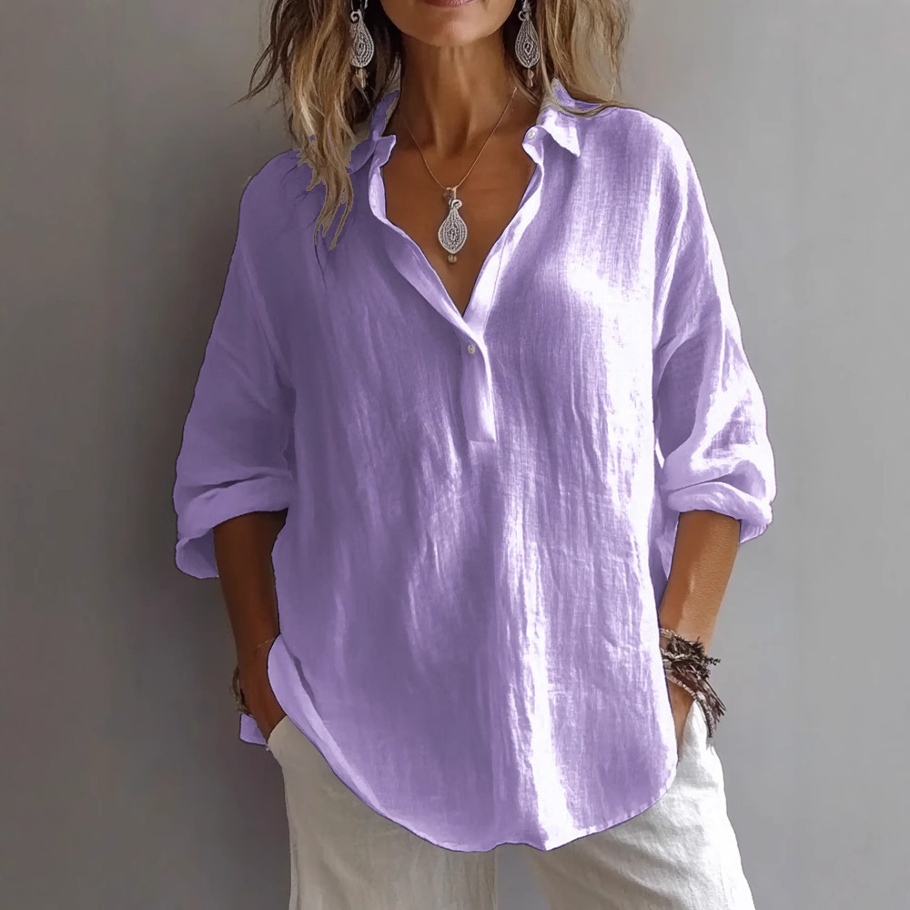 Women's Relaxed Linen-Blend Button-Up Shirt