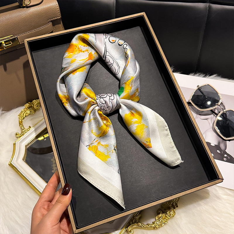 Premium Square Scarf Light Luxury Printed Silk Scarf Hair Accessory
