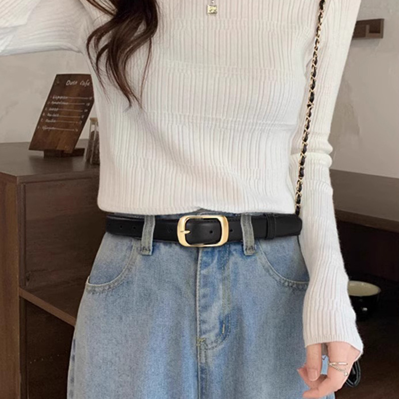 Classic Pin Buckle Jeans Belt Korean Fashion Black Skinny Belt