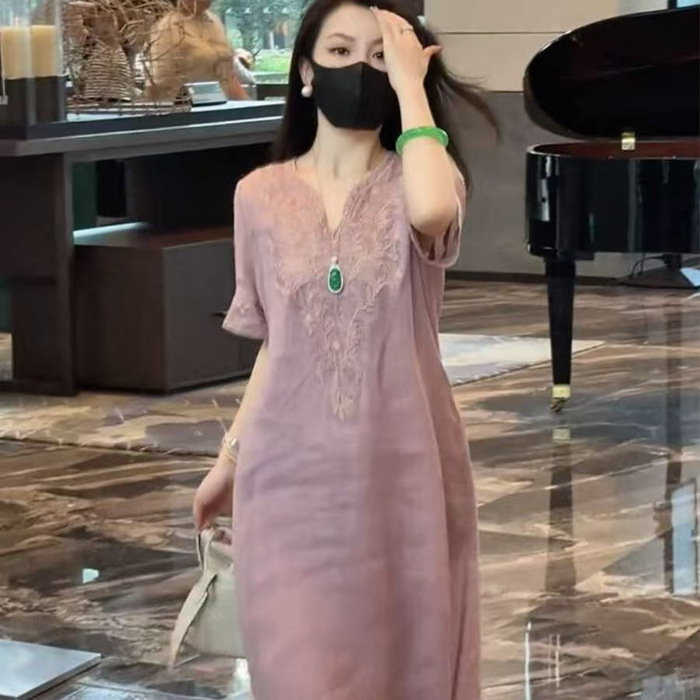 Women's Black V-Neck Polo Maxi Dress