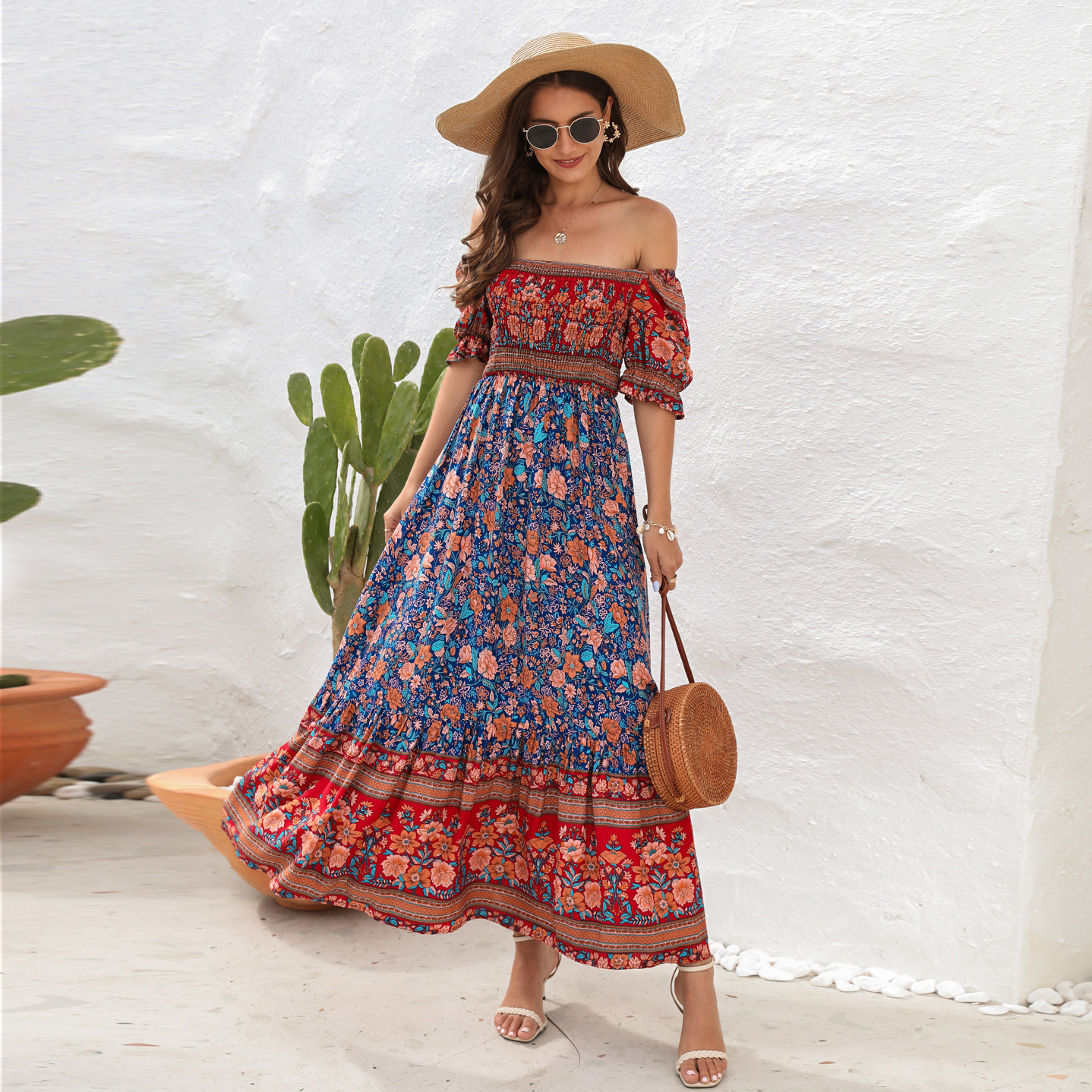Women's Off-Shoulder Resort Beach Maxi Dress — Boho Vacation
