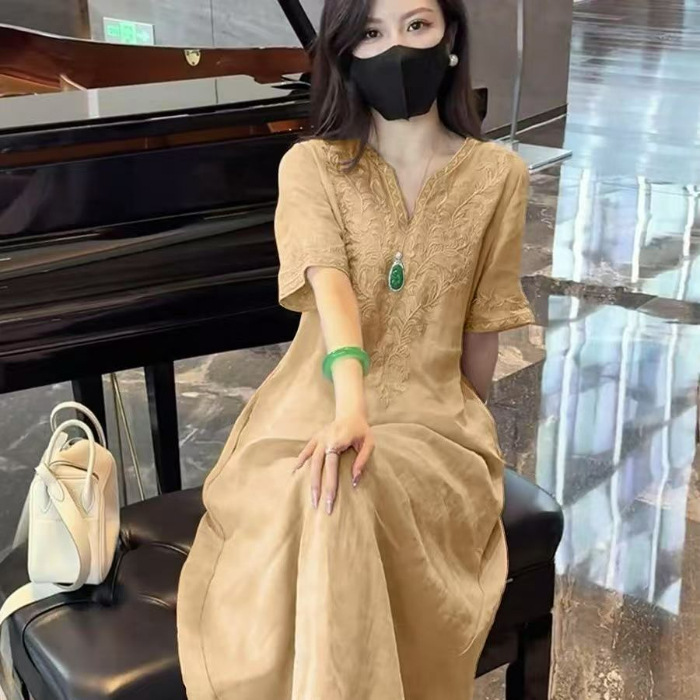 Women's Black V-Neck Polo Maxi Dress