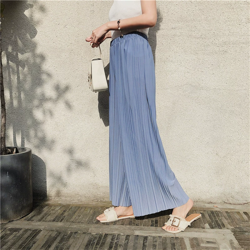 Womens Pleated High-Waist Stretch Pants with Side Pockets