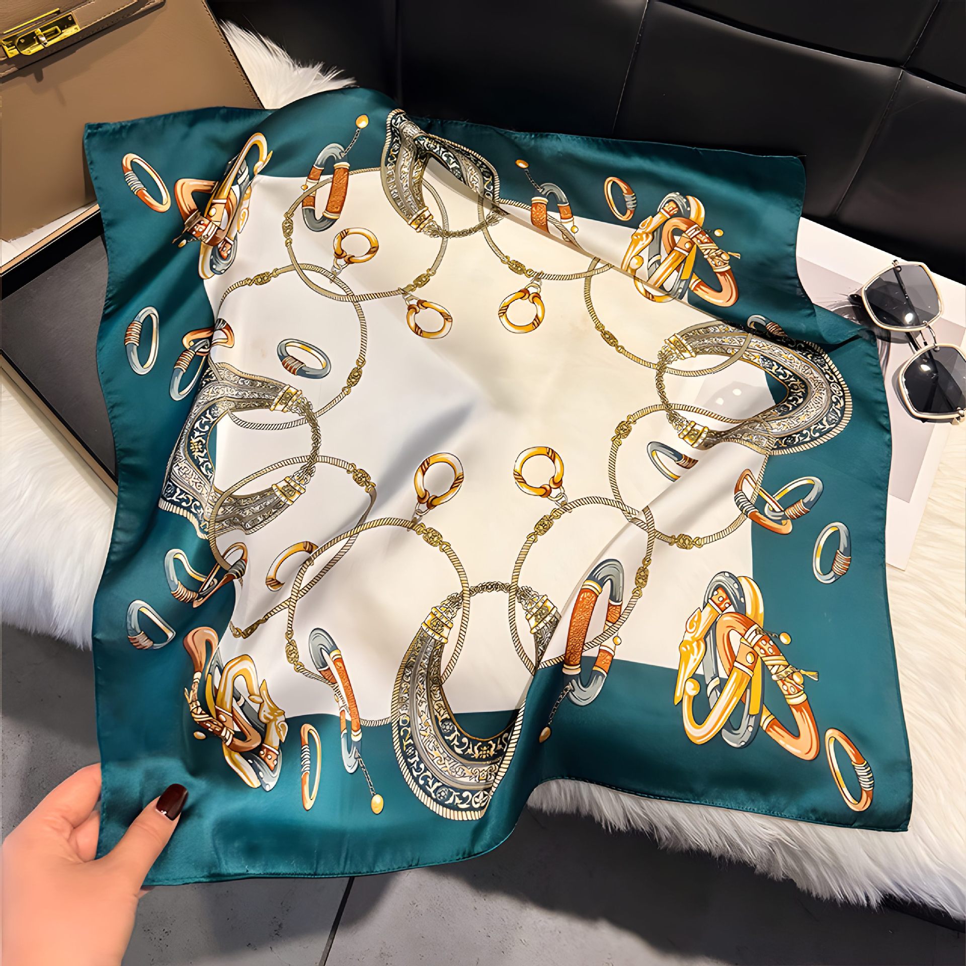 Premium Square Scarf Light Luxury Printed Silk Scarf Hair Accessory