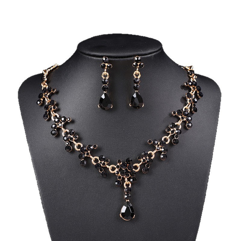 Birthstone Zircon Necklace Earrings Set Stainless Steel