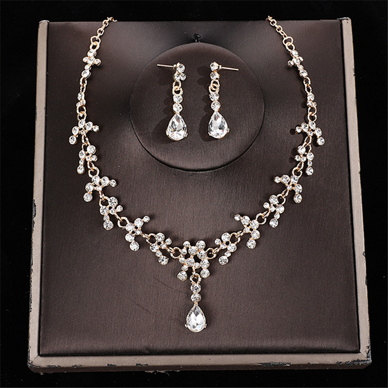 Birthstone Zircon Necklace Earrings Set Stainless Steel
