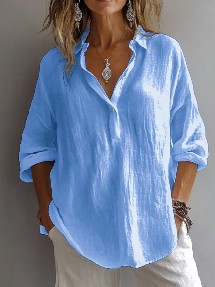 Women's Relaxed Linen-Blend Button-Up Shirt