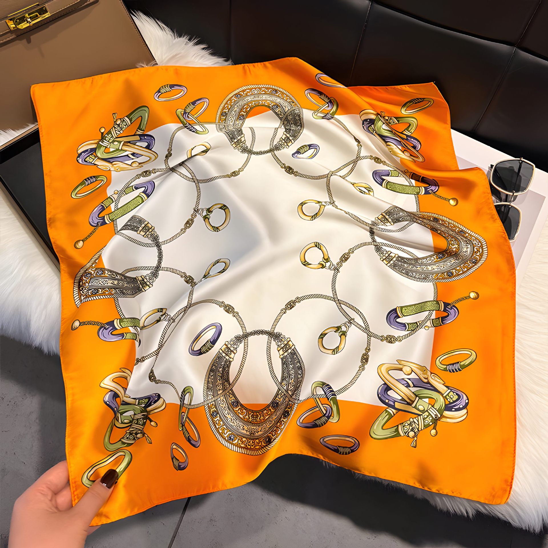 Premium Square Scarf Light Luxury Printed Silk Scarf Hair Accessory