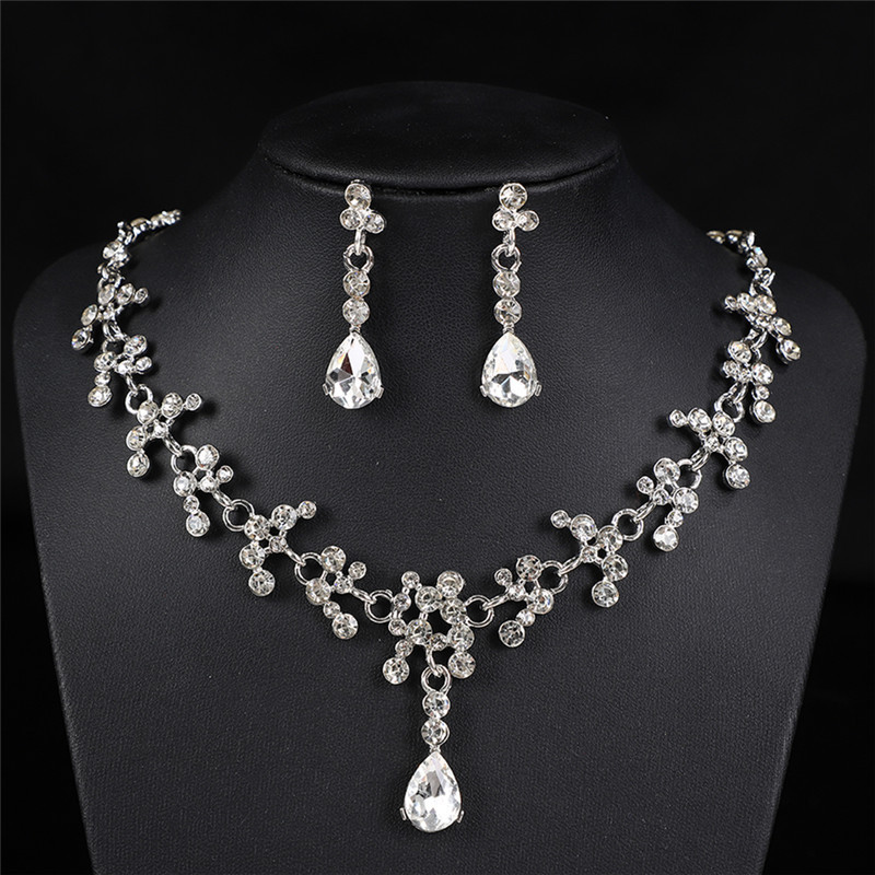Birthstone Zircon Necklace Earrings Set Stainless Steel
