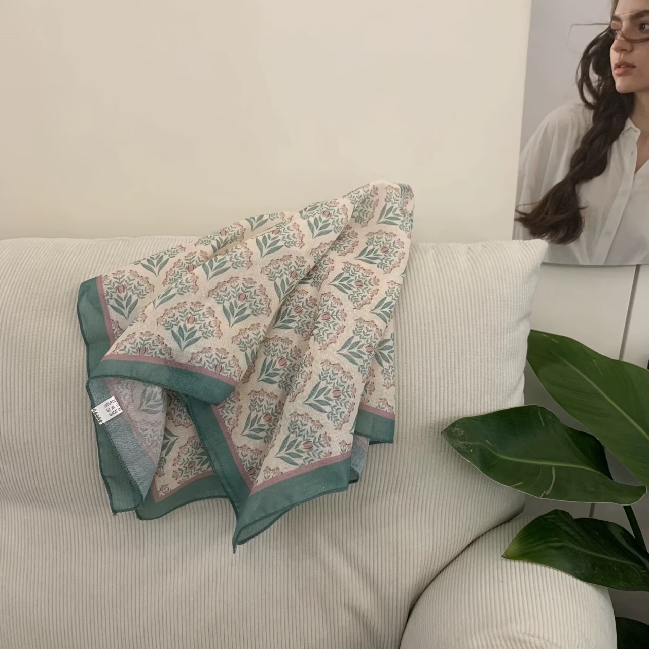 Floral Print Cotton Linen Square Scarf Headband Hair Scarf