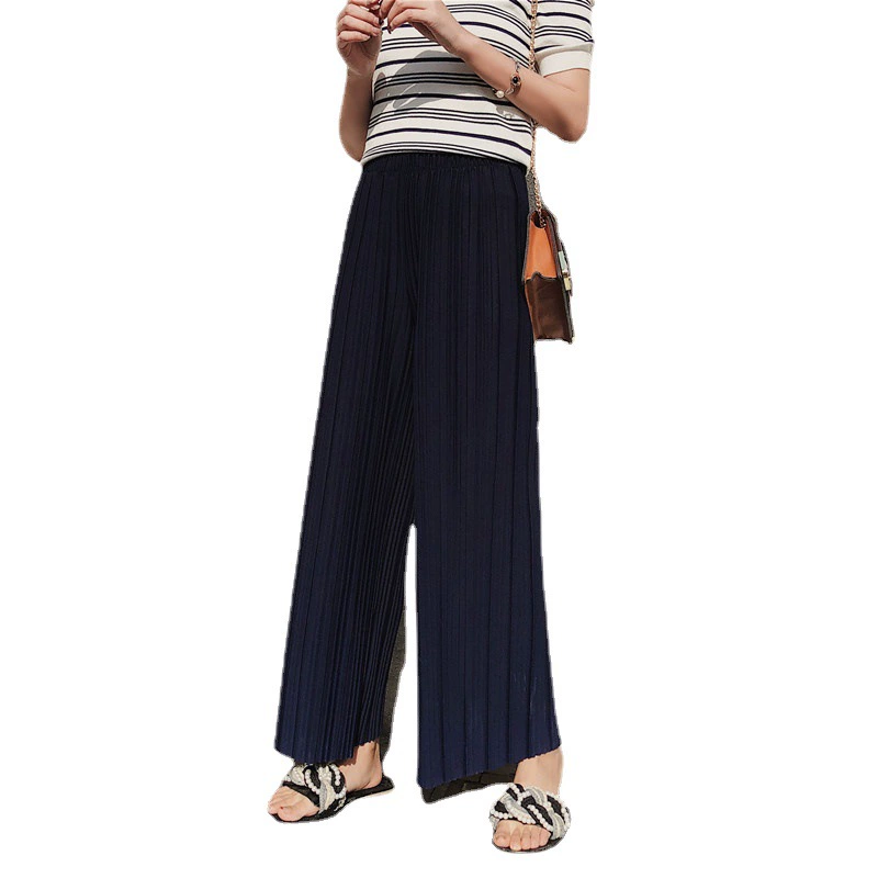Womens Pleated High-Waist Stretch Pants with Side Pockets