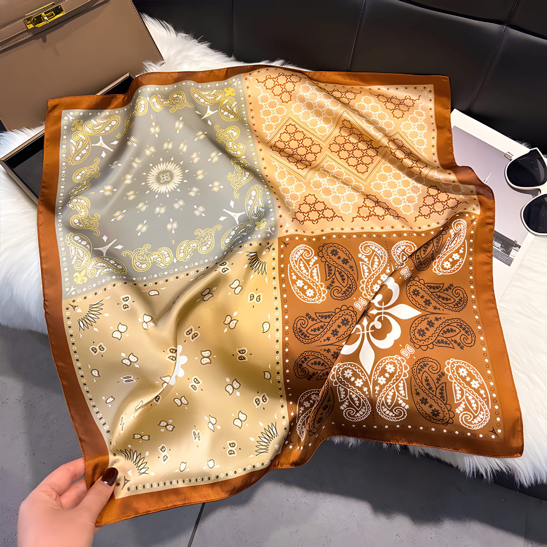 Premium Square Scarf Light Luxury Printed Silk Scarf Hair Accessory