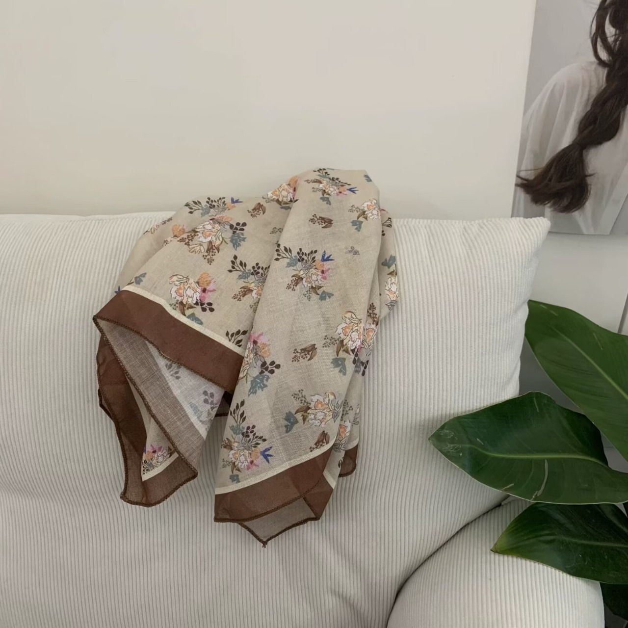 Floral Print Cotton Linen Square Scarf Headband Hair Scarf