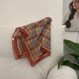 Floral Print Cotton Linen Square Scarf Headband Hair Scarf