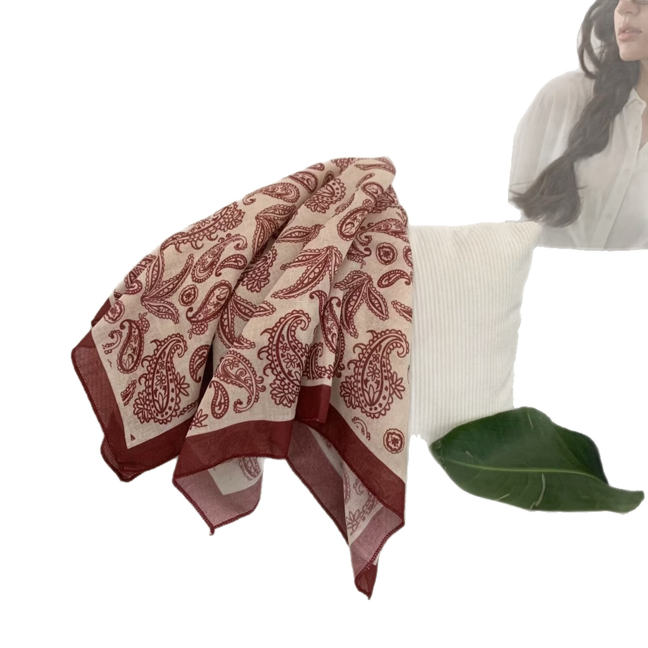 Floral Print Cotton Linen Square Scarf Headband Hair Scarf