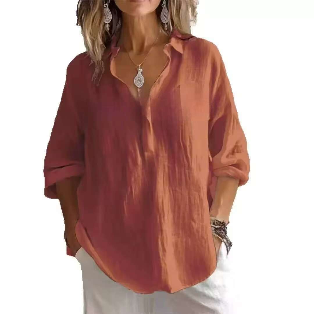 Women's Relaxed Linen-Blend Button-Up Shirt