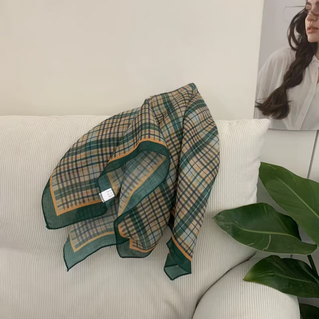 Floral Print Cotton Linen Square Scarf Headband Hair Scarf