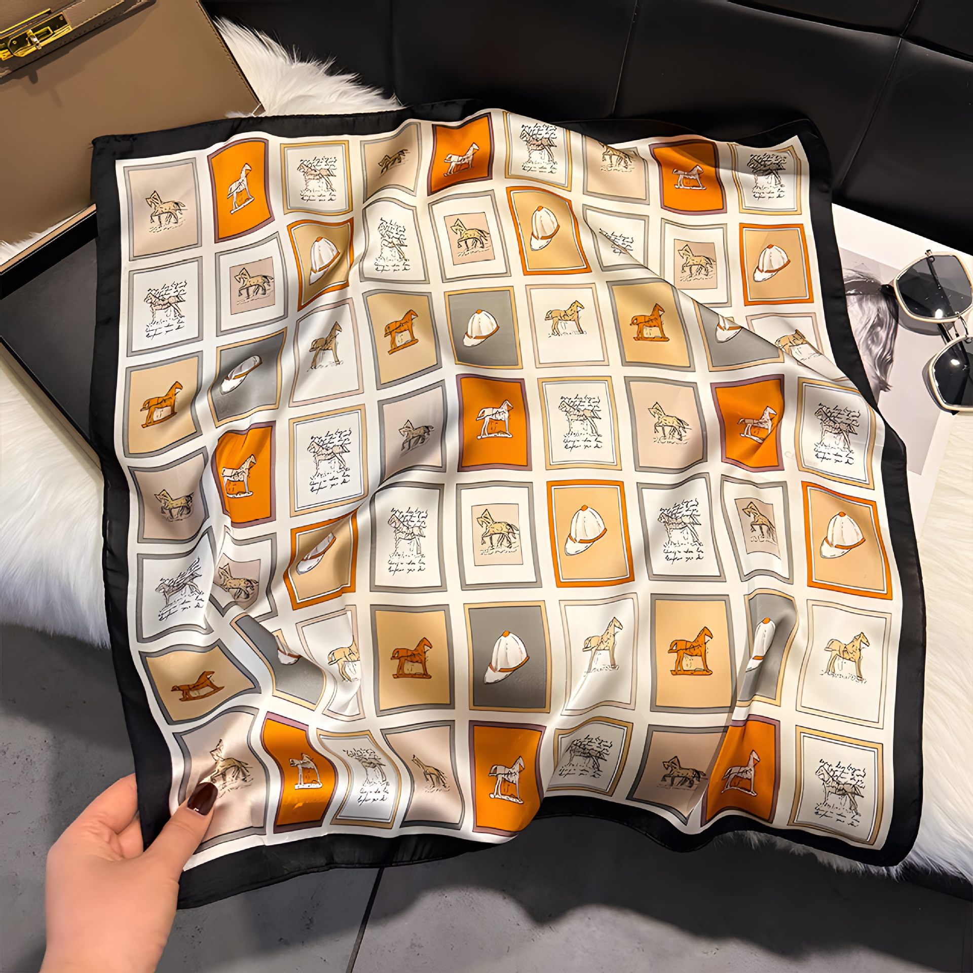 Premium Square Scarf Light Luxury Printed Silk Scarf Hair Accessory
