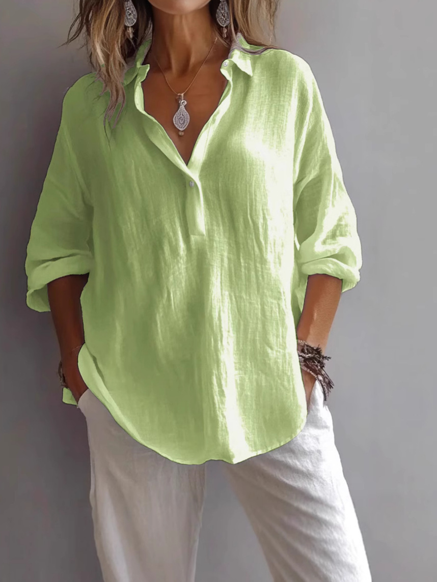 Women's Relaxed Linen-Blend Button-Up Shirt