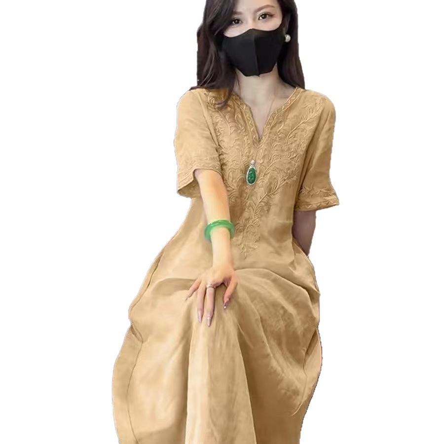 Women's Black V-Neck Polo Maxi Dress
