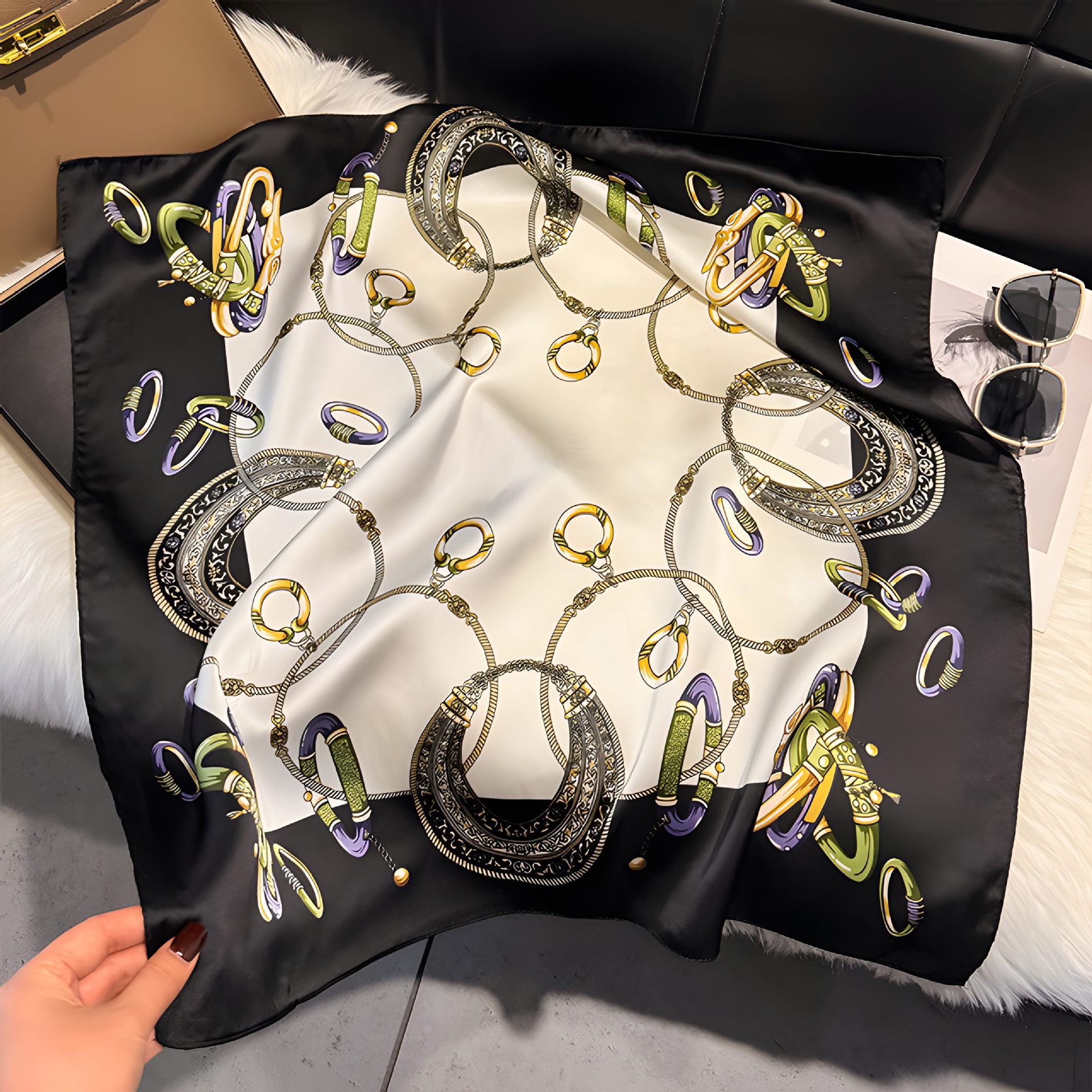 Premium Square Scarf Light Luxury Printed Silk Scarf Hair Accessory