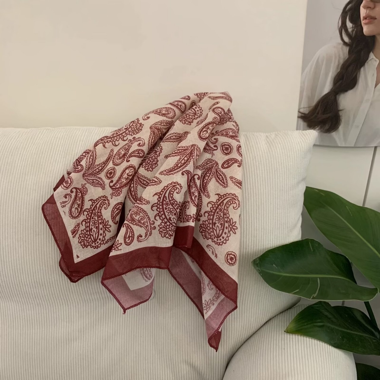 Floral Print Cotton Linen Square Scarf Headband Hair Scarf