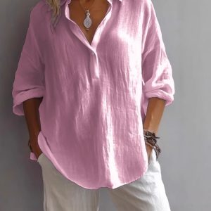 Women's Relaxed Linen-Blend Button-Up Shirt