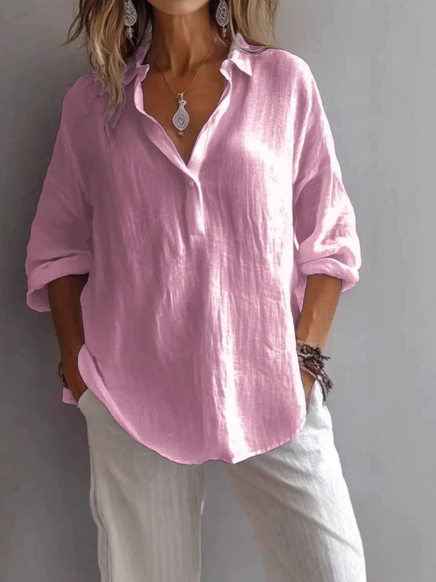 Women's Relaxed Linen-Blend Button-Up Shirt