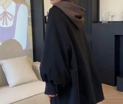 Oversized Wool Coat for Women — Black, Button Front, Wide Sleeves - image 4