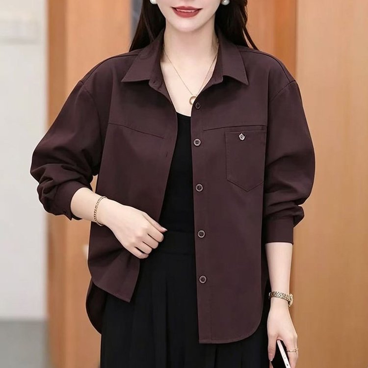 Oversized Shirt Jacket for Women — Olive Brown, Button-front, Chest Pocket - image 4