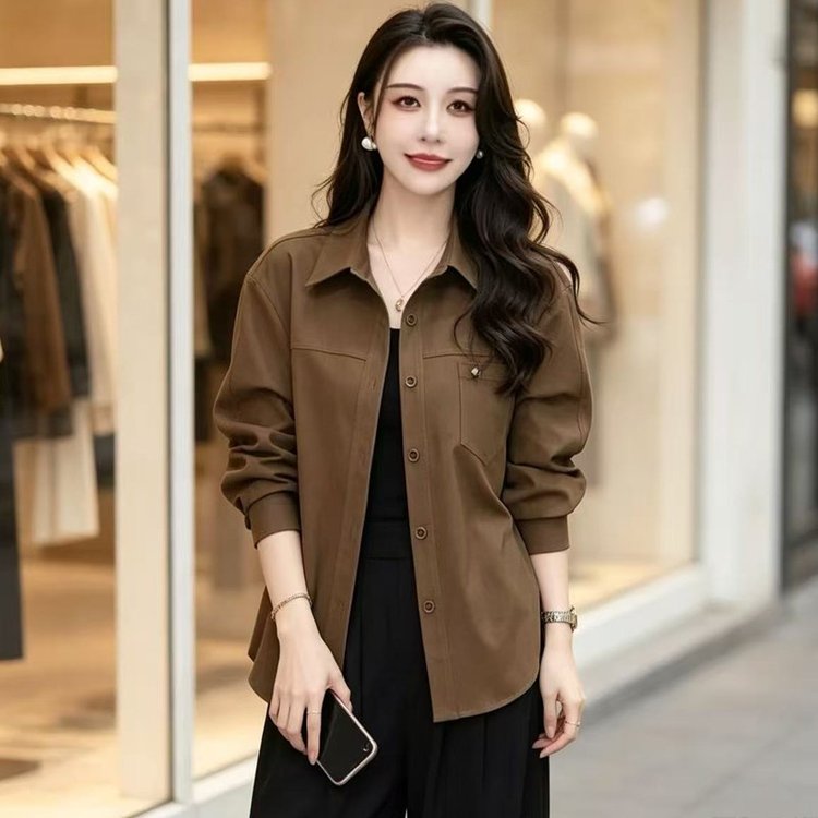 Oversized Shirt Jacket for Women — Olive Brown, Button-front, Chest Pocket - image 5