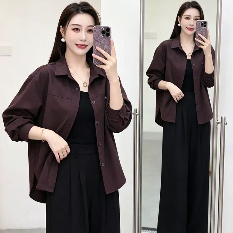 Oversized Shirt Jacket for Women — Olive Brown, Button-front, Chest Pocket - image 7