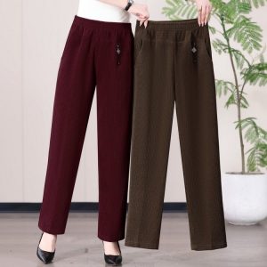 Wide-leg Trousers for Women — Burgundy, Ribbed Knit, Elastic Waist - image 1