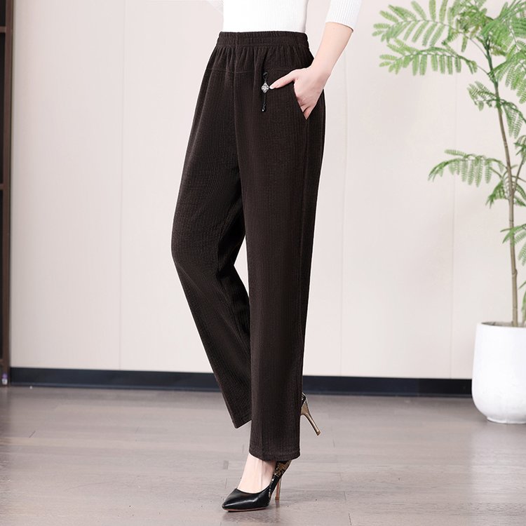 Wide-leg Trousers for Women — Burgundy, Ribbed Knit, Elastic Waist - image 2