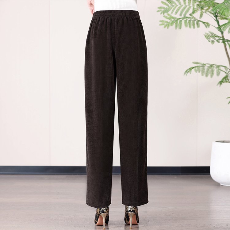 Wide-leg Trousers for Women — Burgundy, Ribbed Knit, Elastic Waist - image 3