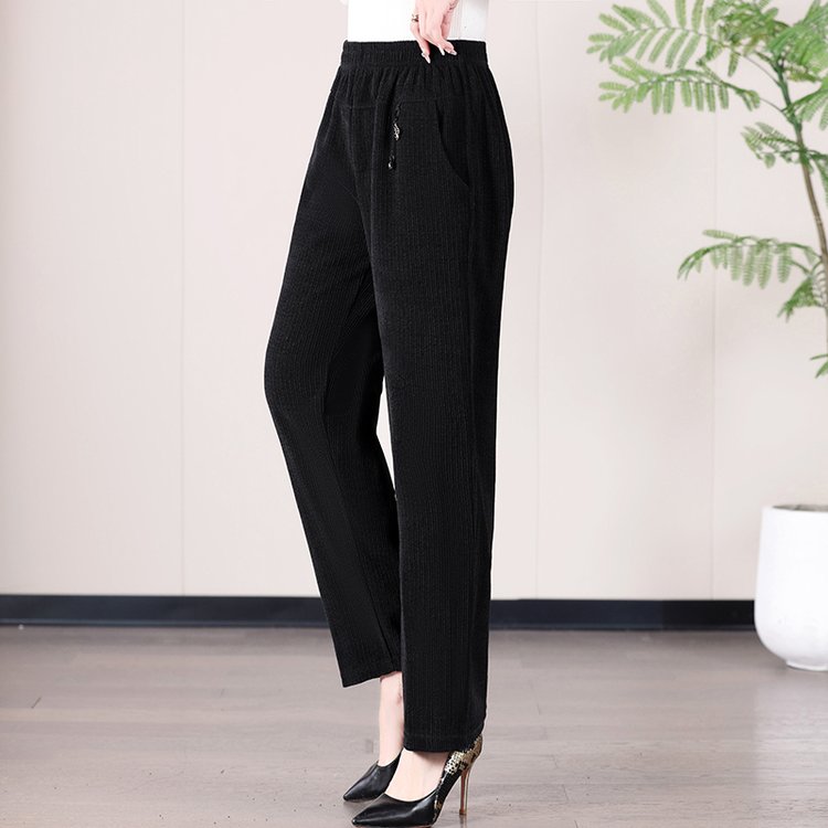 Wide-leg Trousers for Women — Burgundy, Ribbed Knit, Elastic Waist - image 5