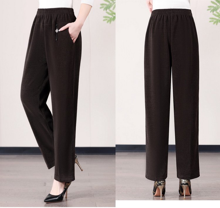 Wide-leg Trousers for Women — Burgundy, Ribbed Knit, Elastic Waist - image 6
