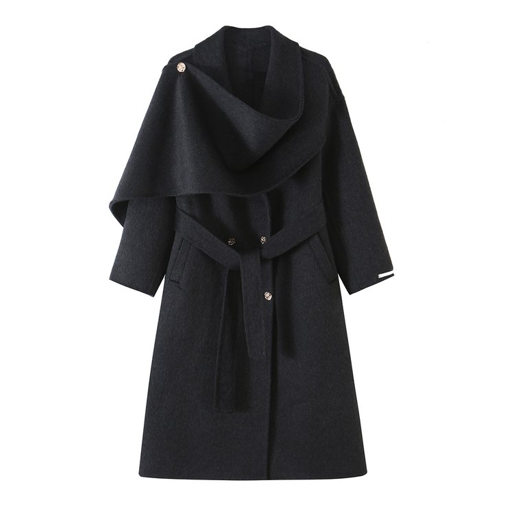 Wool Trench Coat for Women — Dark Brown, Asymmetrical Collar, Belted Waist - image 5