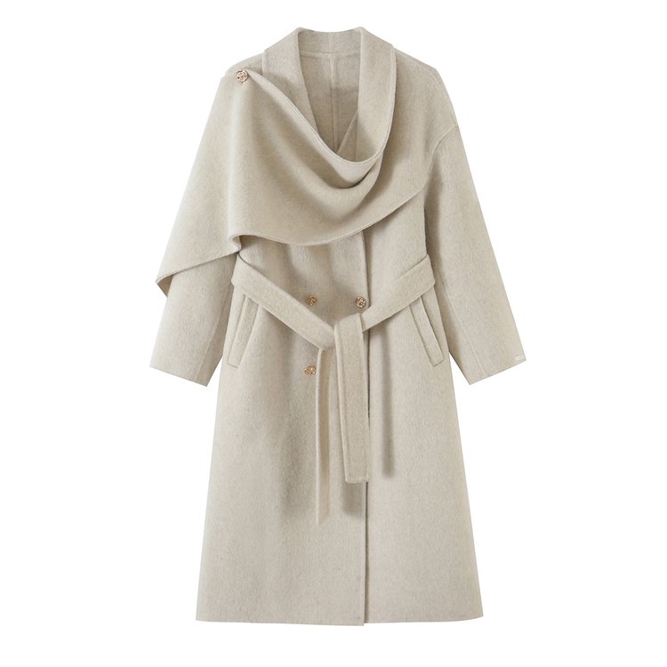 Wool Trench Coat for Women — Dark Brown, Asymmetrical Collar, Belted Waist - image 6