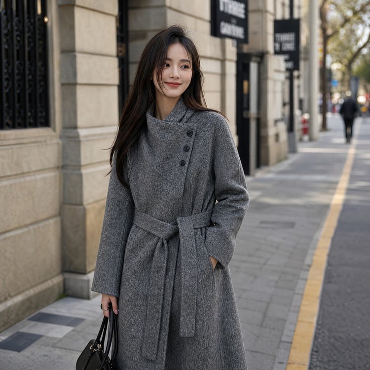Women's Brown Wool Trench Coat — belted waist, side buttons, mid-length - image 2