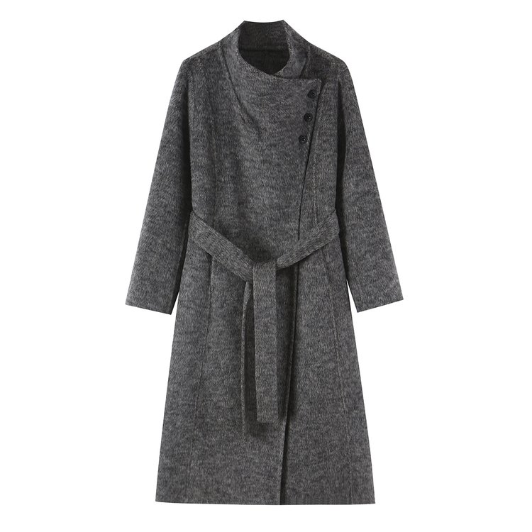 Women's Brown Wool Trench Coat — belted waist, side buttons, mid-length - image 5