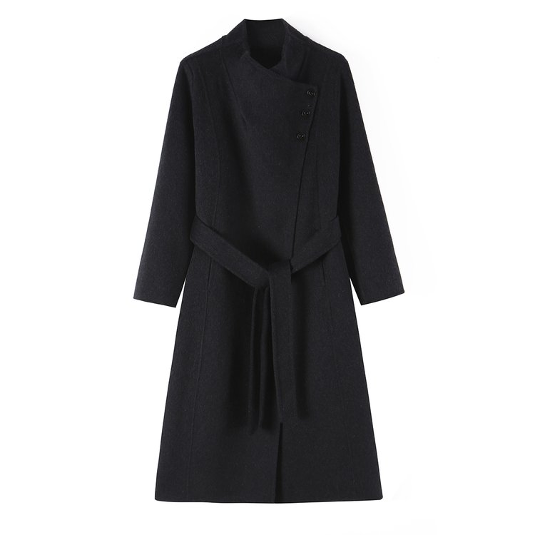 Women's Brown Wool Trench Coat — belted waist, side buttons, mid-length - image 6